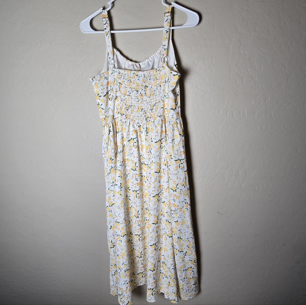 Scarlet Darkness White Yellow Floral Milkmaid Midi Sundress Cottagecore Large - Picture 2 of 14